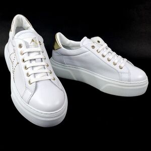 ALBERTO CICCIOLI 🇮🇹 WOMEN'S WHITE LEATHER FLAT FASHION SNEAKERS